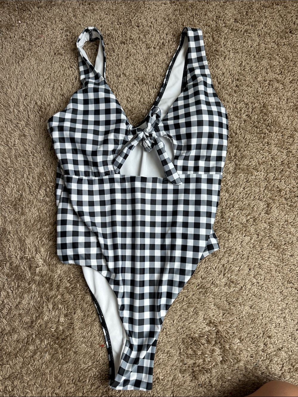 Black & White Gingham One-Piece Swimsuit with Front Tie